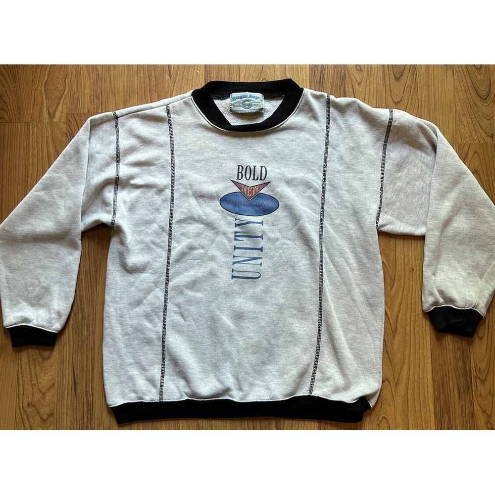 Vintage Bugle Boy 80s 90s Sz M New Bold Unity Pullover Sweater Sweatshirt Preppy